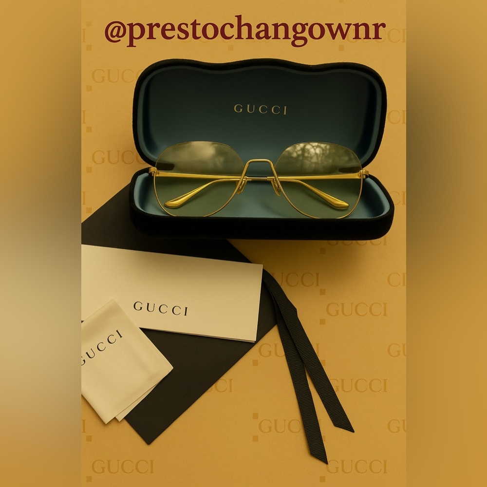 Gucci Cream Gold 59mm Aviator Sunglasses Full Set